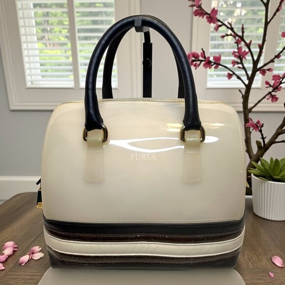 Furla Handbags - Furla White PVC and Leather Candy Boston Bag